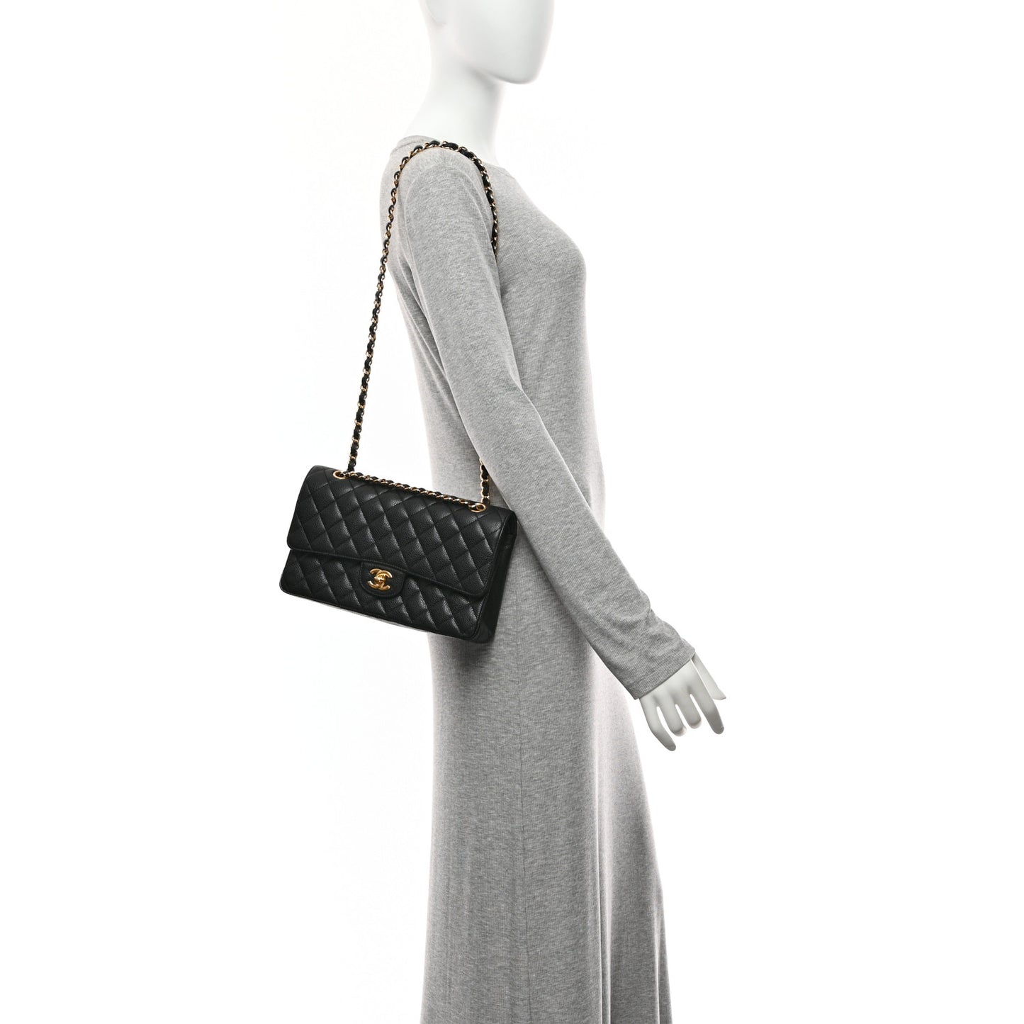 Caviar Quilted Medium Double Flap Black