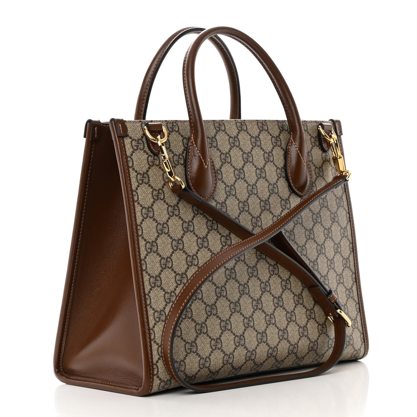 GG Supreme Monogram Azalea Calfskin Small Retro Interlocking G Tote Bag Beige Ebony Brown Sugar