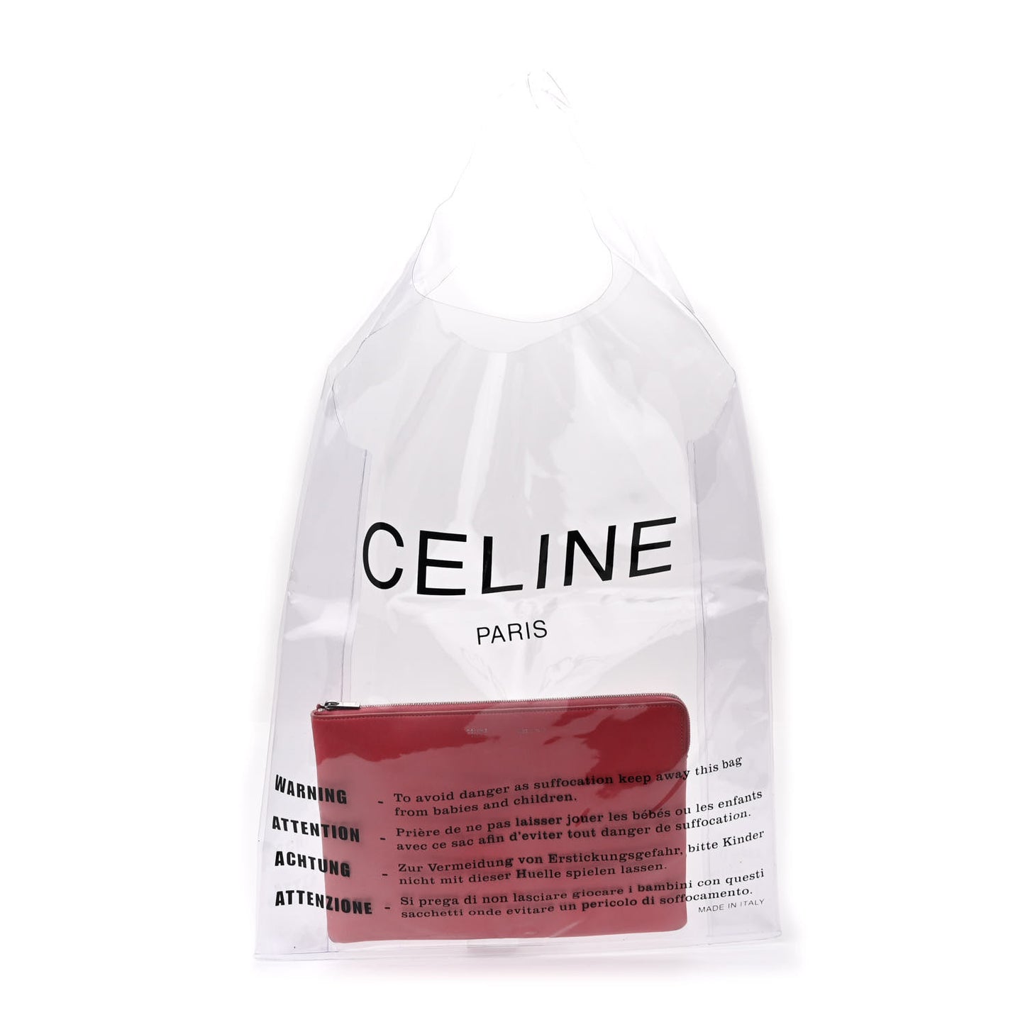 Plastic Bag with Cloudy Lambskin Solo Zip Pouch Clutch Pink