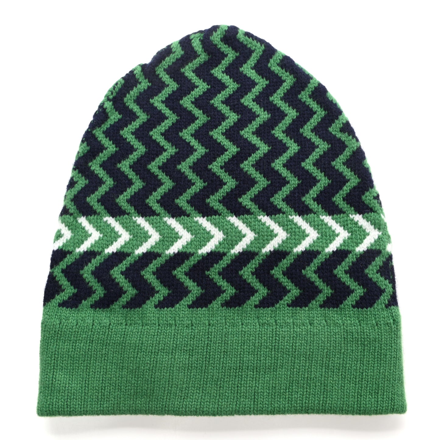 Wool Tricot Zaggede Beanie Hat M Grass Green Blue