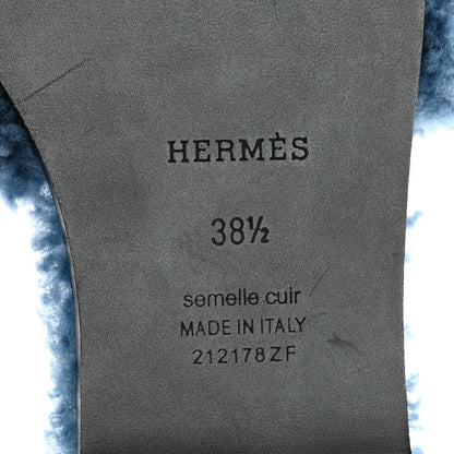 Hermes Woolskin Oran Sandals 38.5 Bleu 8 of 8