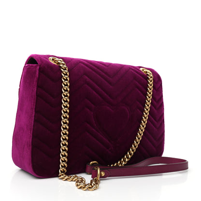 Gucci Velvet Matelasse Medium GG Marmont Shoulder Bag Fuchsia Violet Cyclamen 3 of 11
