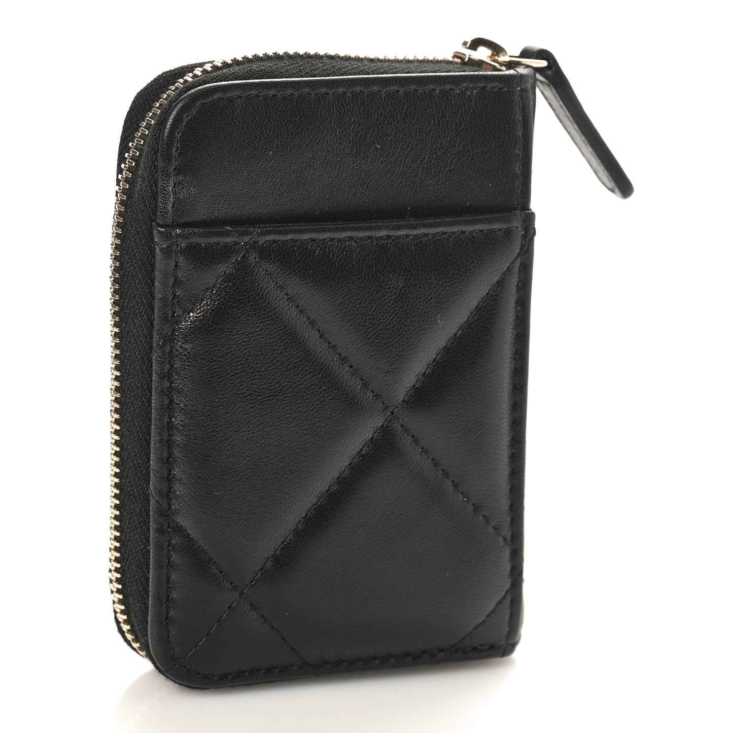 Lambskin Quilted Chanel 19 Vertical Zip Card Holder Wallet Black