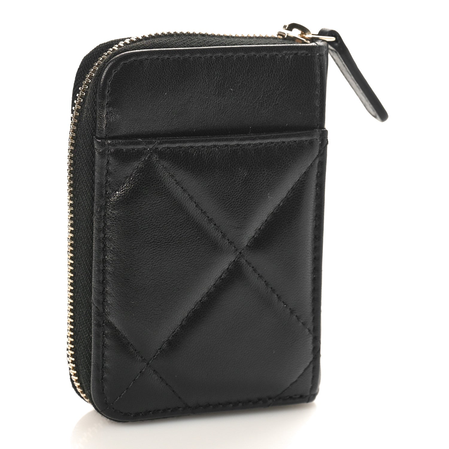 Chanel Lambskin Quilted Chanel 19 Vertical Zip Card Holder Wallet Black 3 of 9