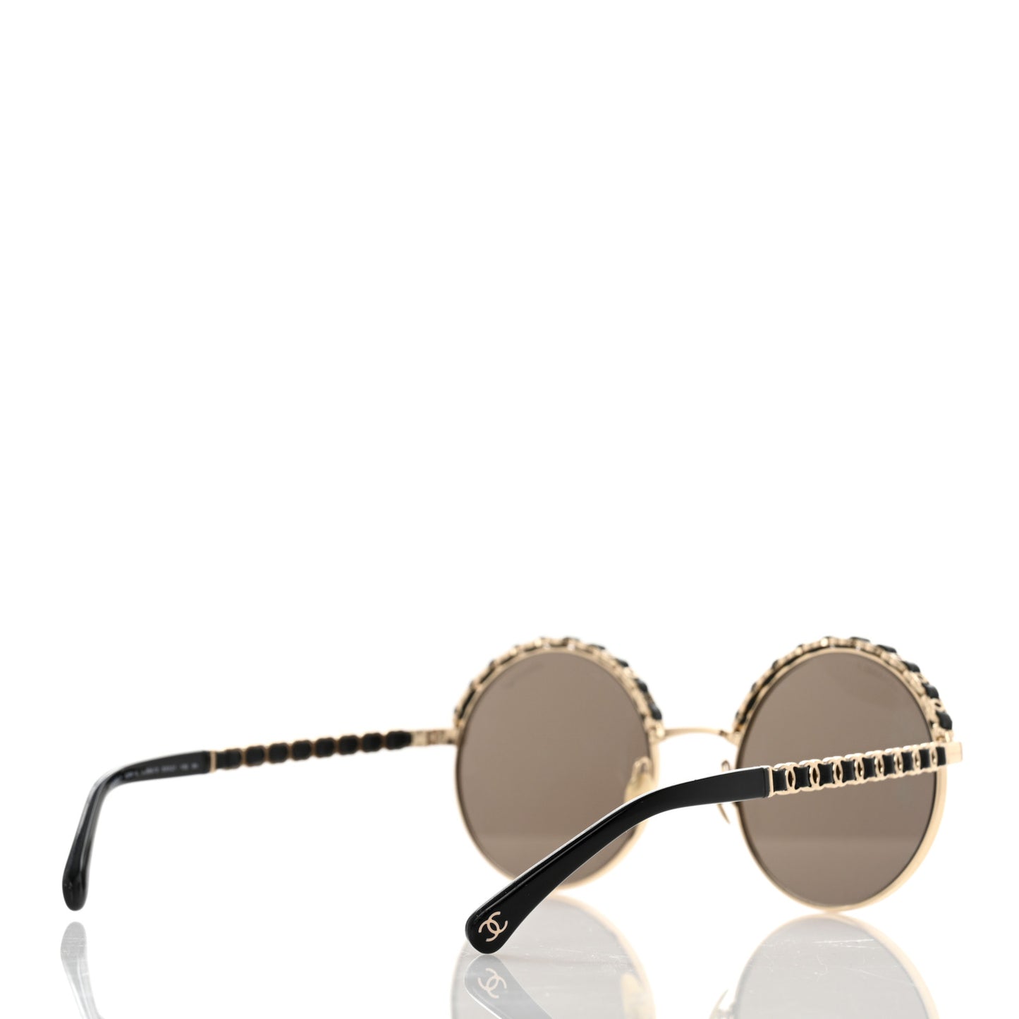 Metal Calfskin Round Chain Sunglasses 4265-Q Black