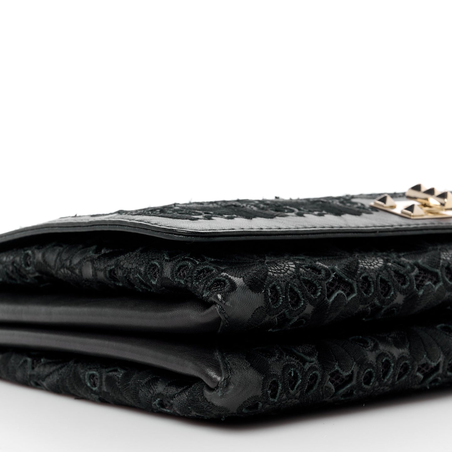VALENTINO GARAVANI Lambskin Lace Large Girello Flap Black