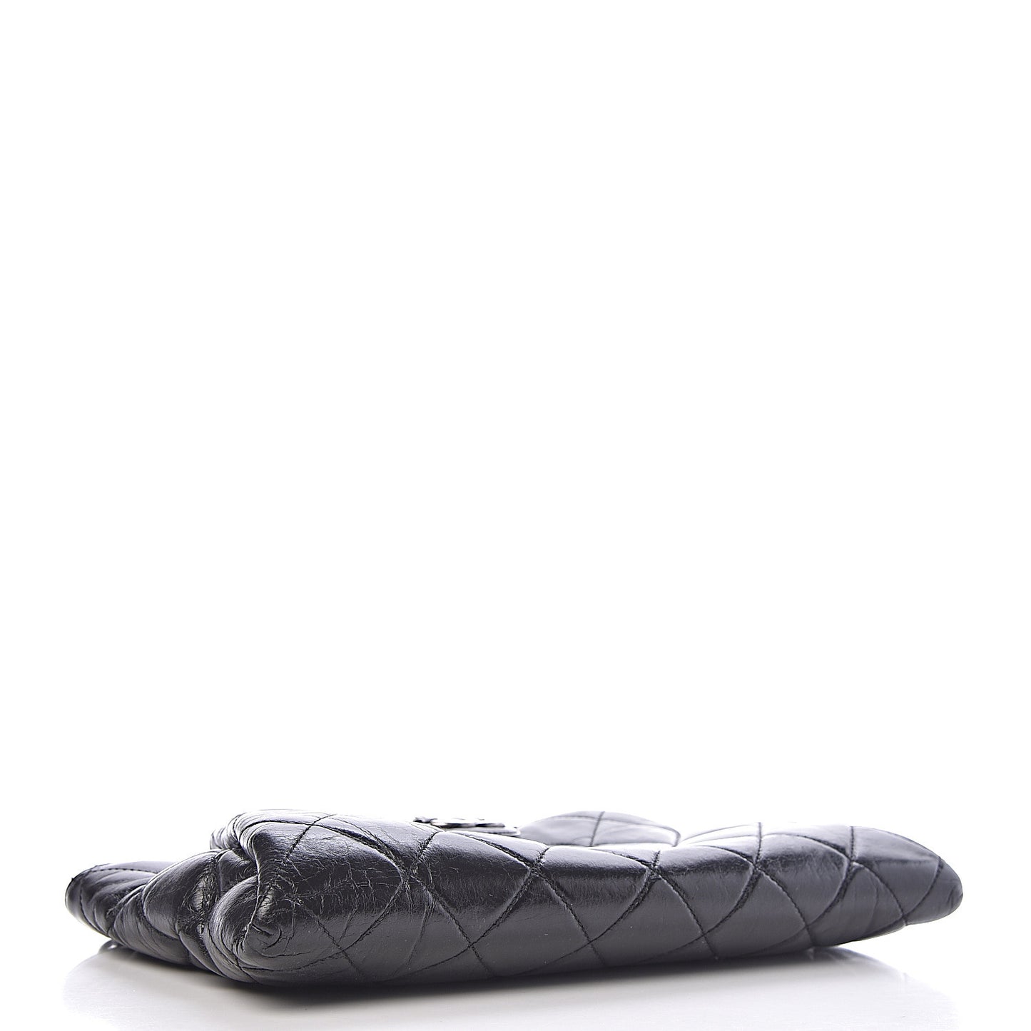 Aged Calfskin Quilted Zip Clutch Black