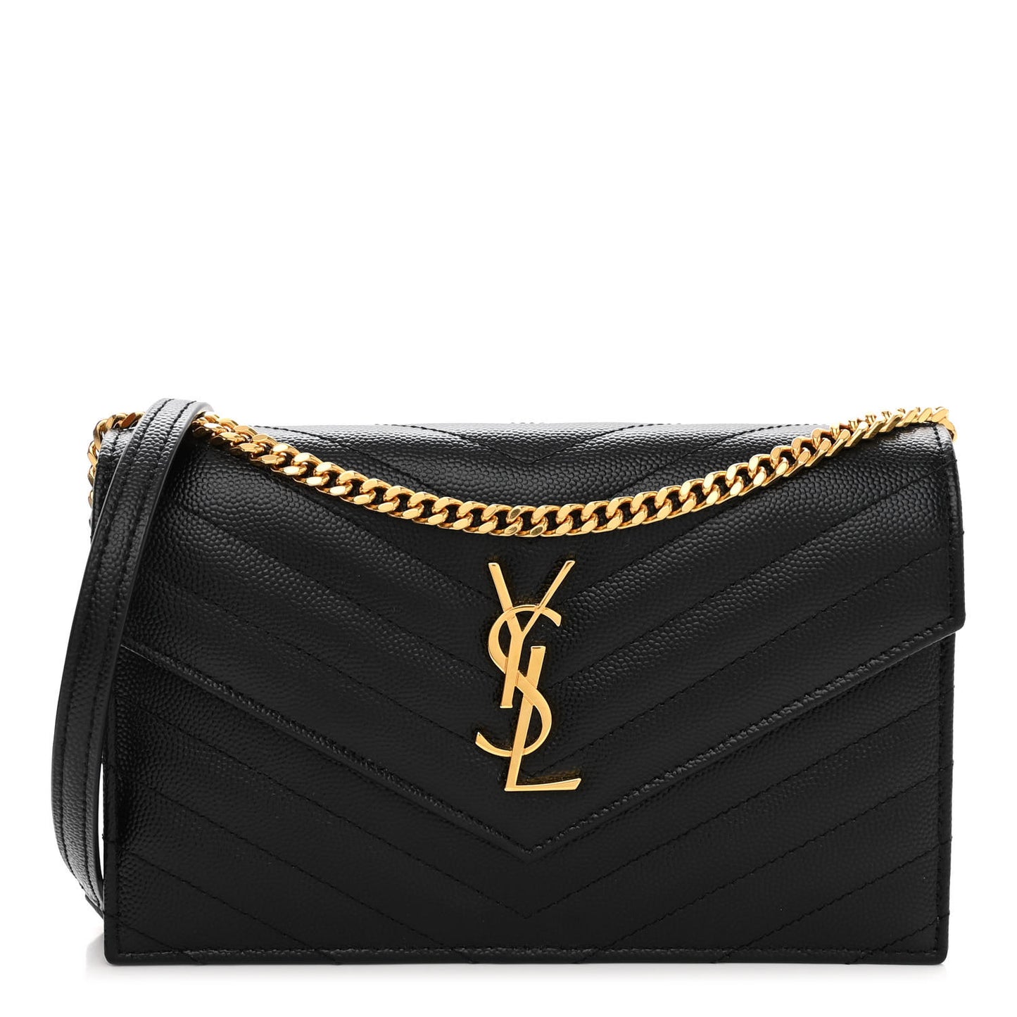 Grain De Poudre Matelasse Chevron Monogram Envelope Chain Wallet Black