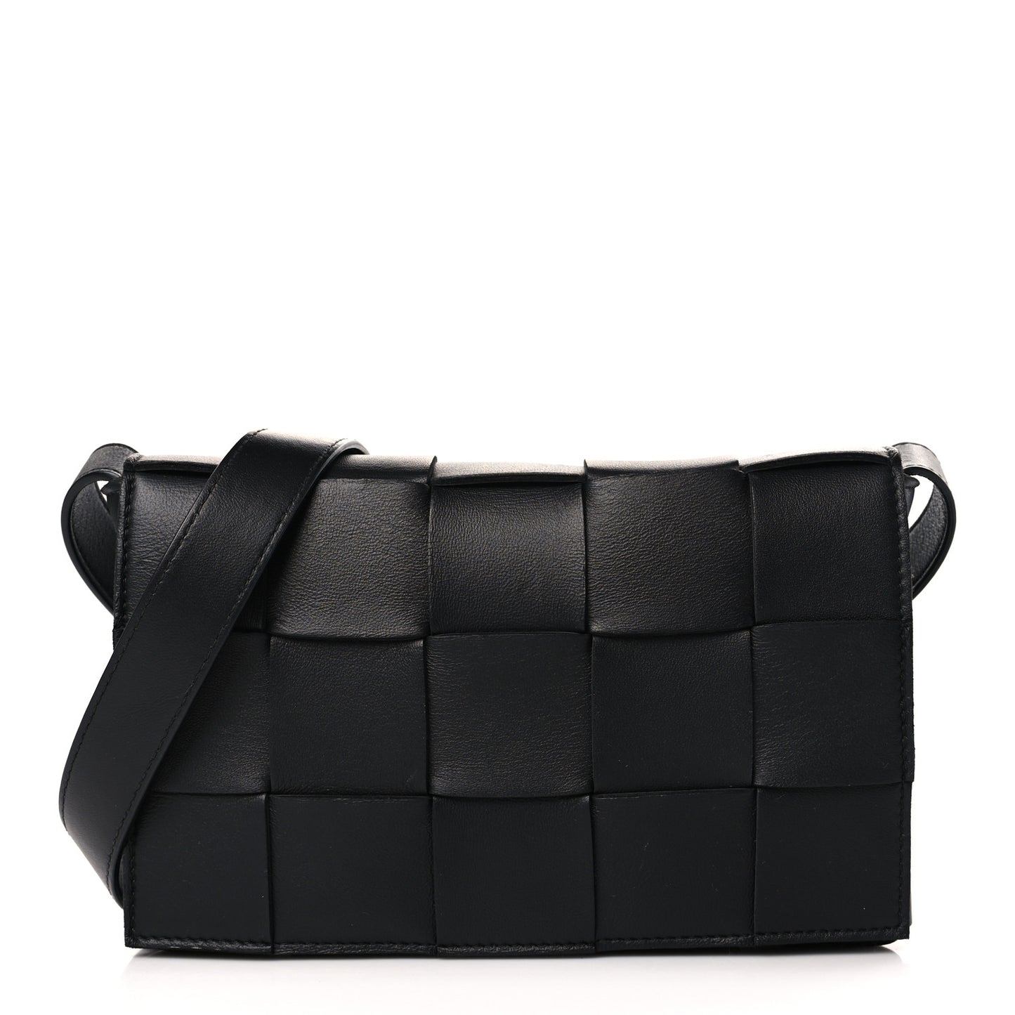 Lambskin Maxi Intreccio Small Cassette Crossbody Bag Black