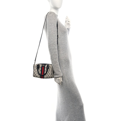 Gucci GG Supreme Monogram Textured Dollar Calfskin Web Mini Ophidia Top Handle Bag Beige Blue 2 of 11