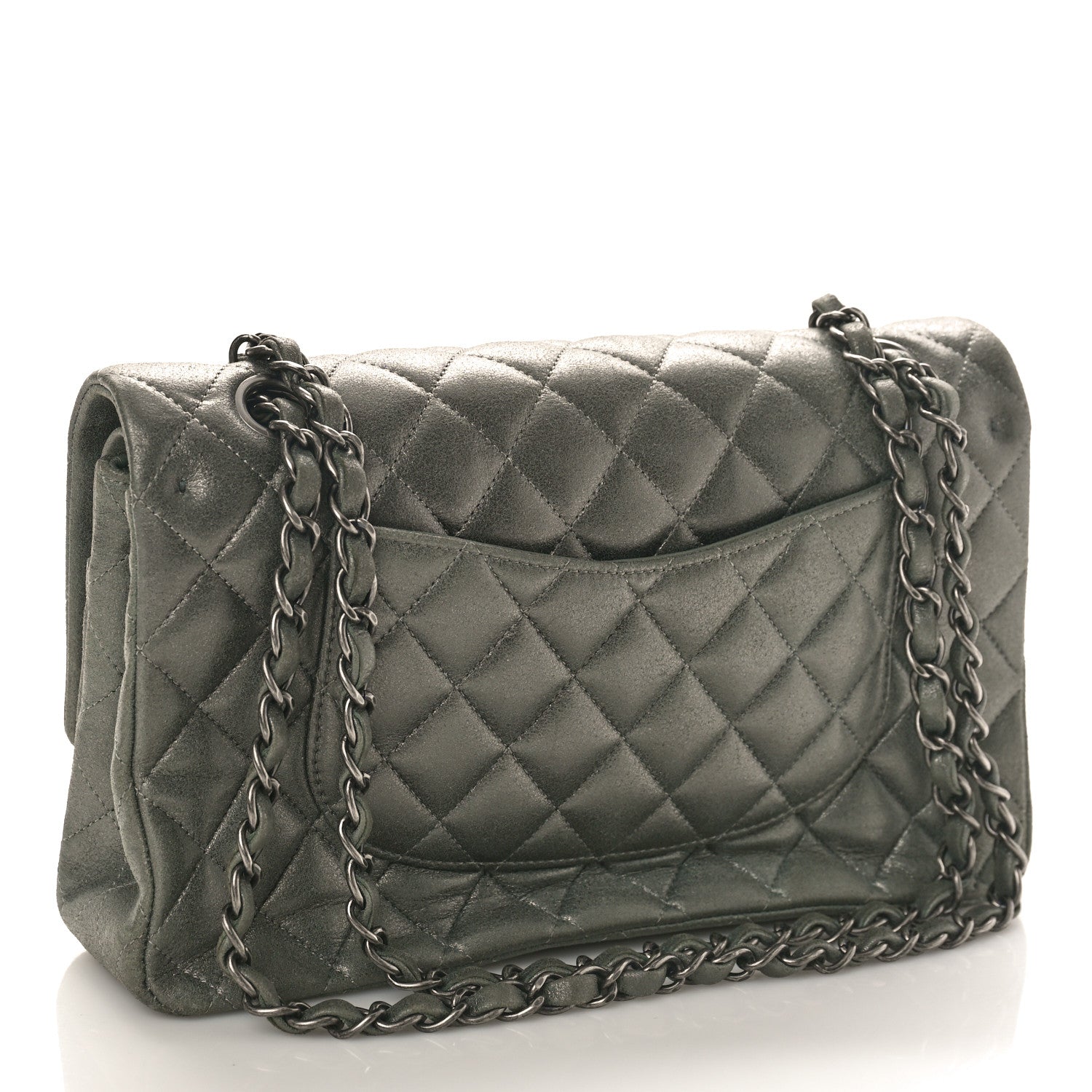 Chanel Iridescent Lambskin Quilted Medium Double Flap Charcoal Grey 3 of 11