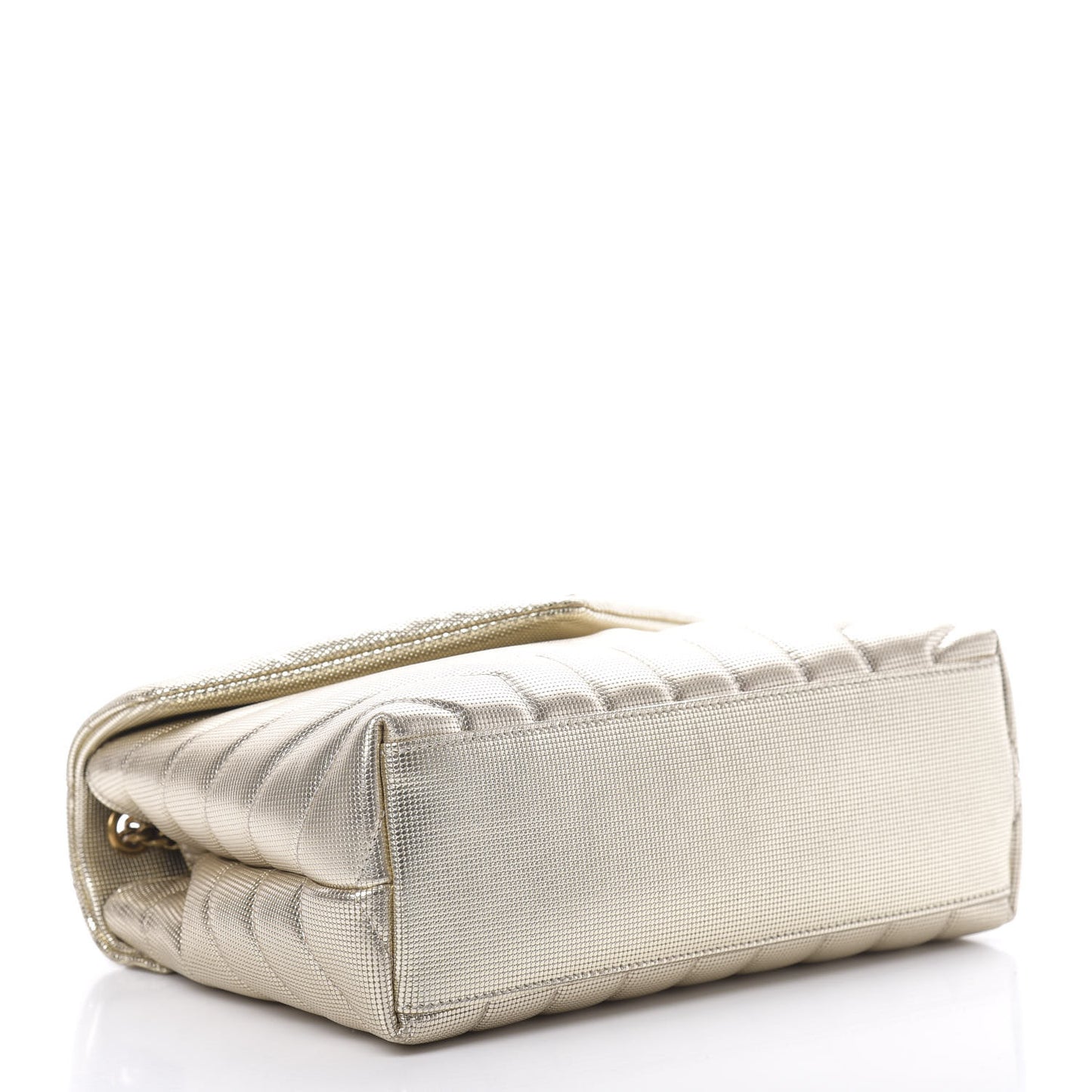 Metallic Calfskin Y Quilted Small Loulou Monogram Chain Satchel Platino