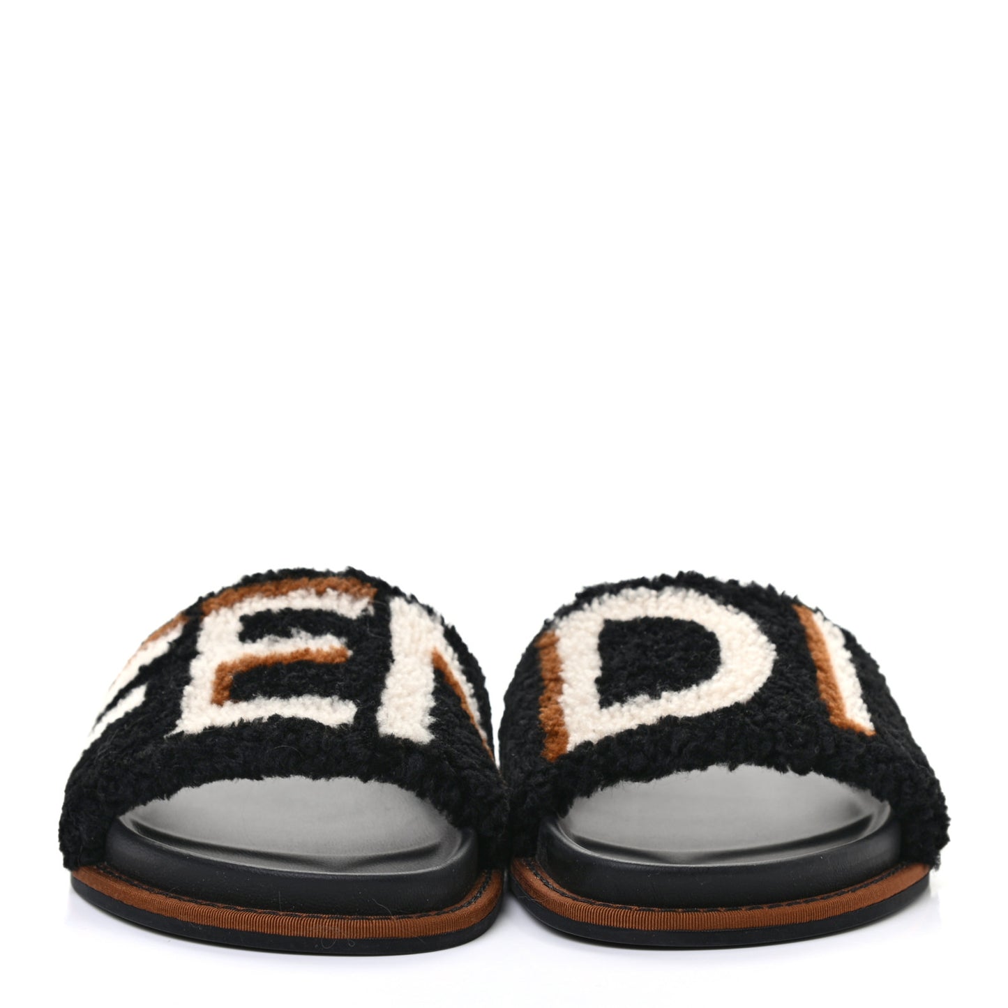 Shearling Logo Slide Sandals 37 Black Latte Brownie