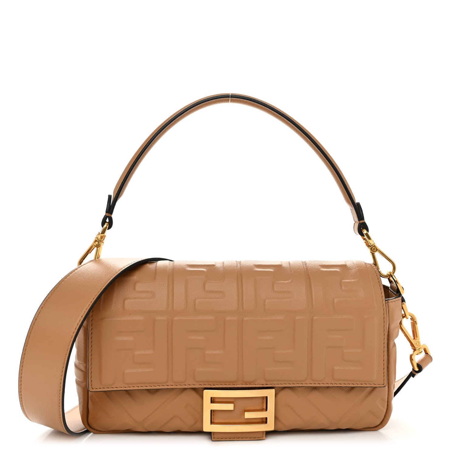 Fendi Nappa FF 1974 Embossed Baguette Miele Scuro 1 of 10