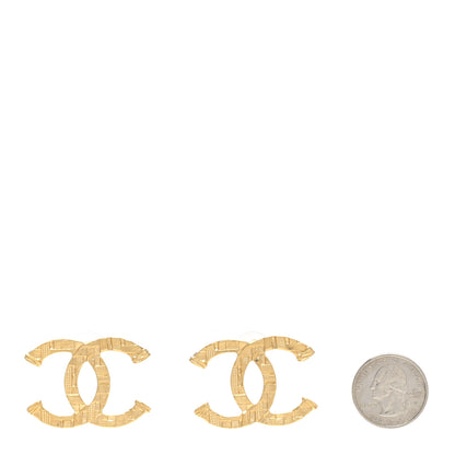 Chanel Metal Tweed Effect CC Earrings Gold 2 of 5