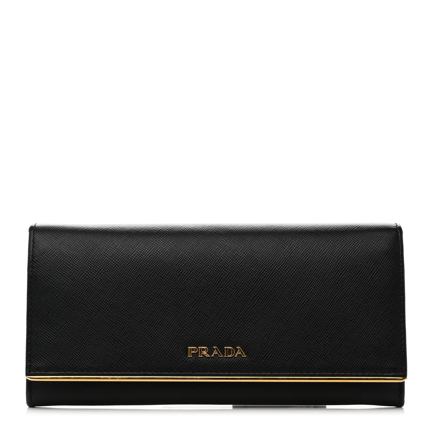 Saffiano Metal Bar Continental Flap Wallet Black