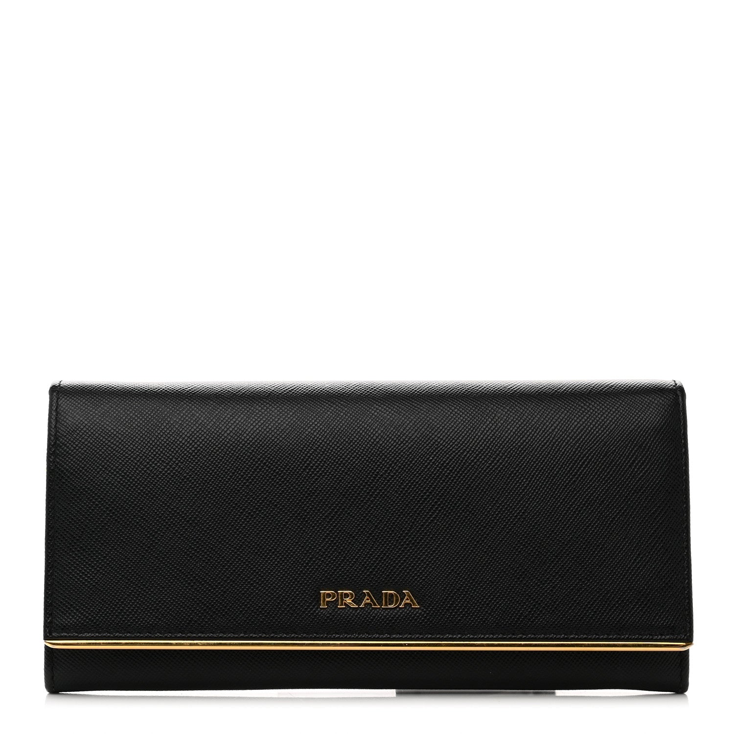 Prada Saffiano Metal Bar Continental Flap Wallet Black 1 of 7