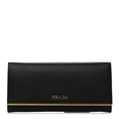 Prada Saffiano Metal Bar Continental Flap Wallet Black 1 of 7