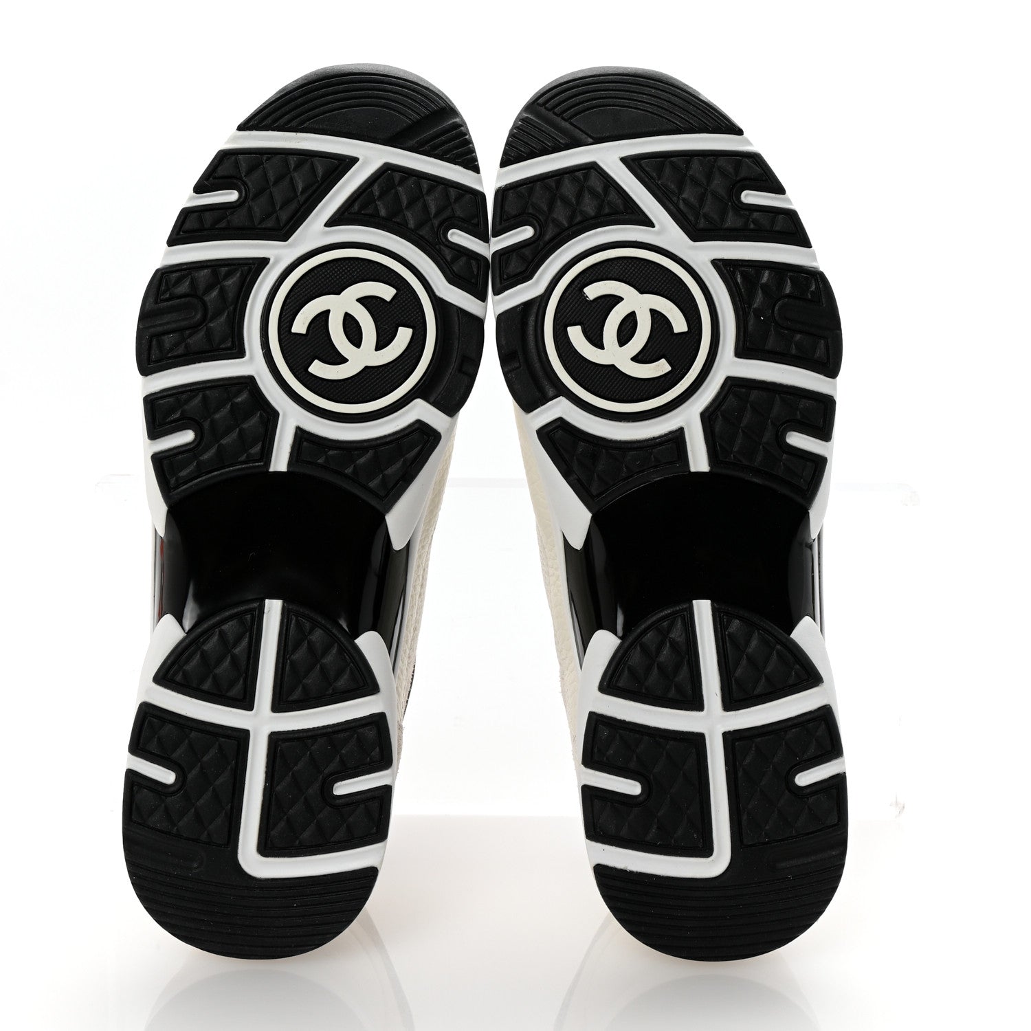 Chanel Mesh Suede Calfskin Grained Calfskin Womens CC Sneakers 41 White Black 6 of 10