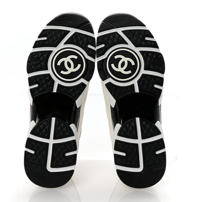 Chanel Mesh Suede Calfskin Grained Calfskin Womens CC Sneakers 41 White Black 6 of 10