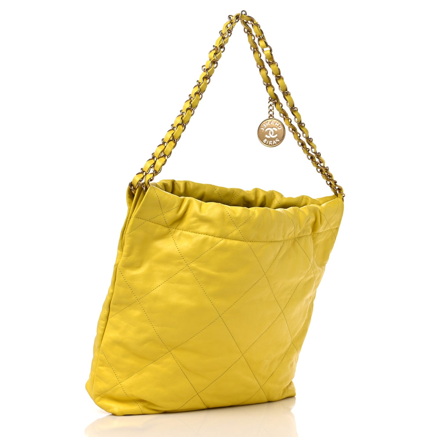 Shiny Calfskin Quilted Small Chanel 22 Yellow