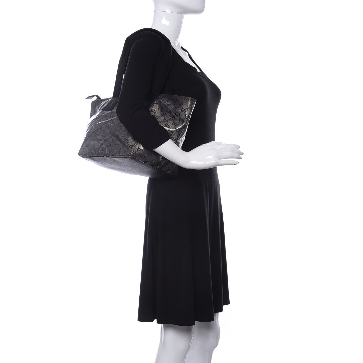 Gucci Crystal Monogram Medium Web Handle Bucket Tote Black 2 of 12