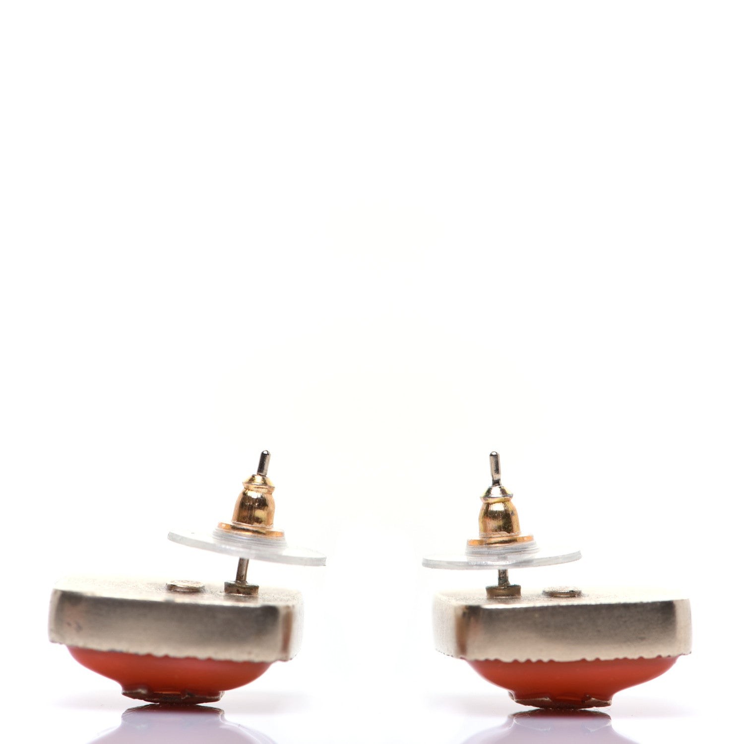 Chanel Enamel CC Square Earrings Coral Gold 4 of 7