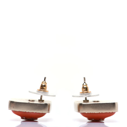 Chanel Enamel CC Square Earrings Coral Gold 4 of 7