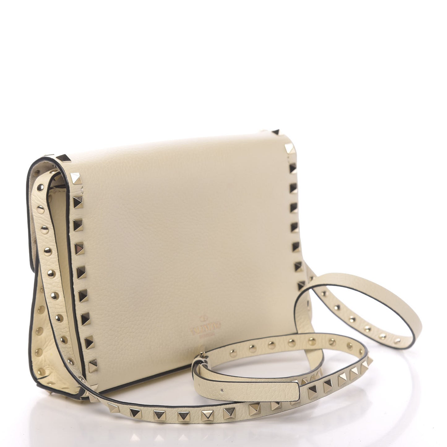 Pebbled Calfskin Medium Rockstud Flip Lock Crossbody Bag Light Ivory