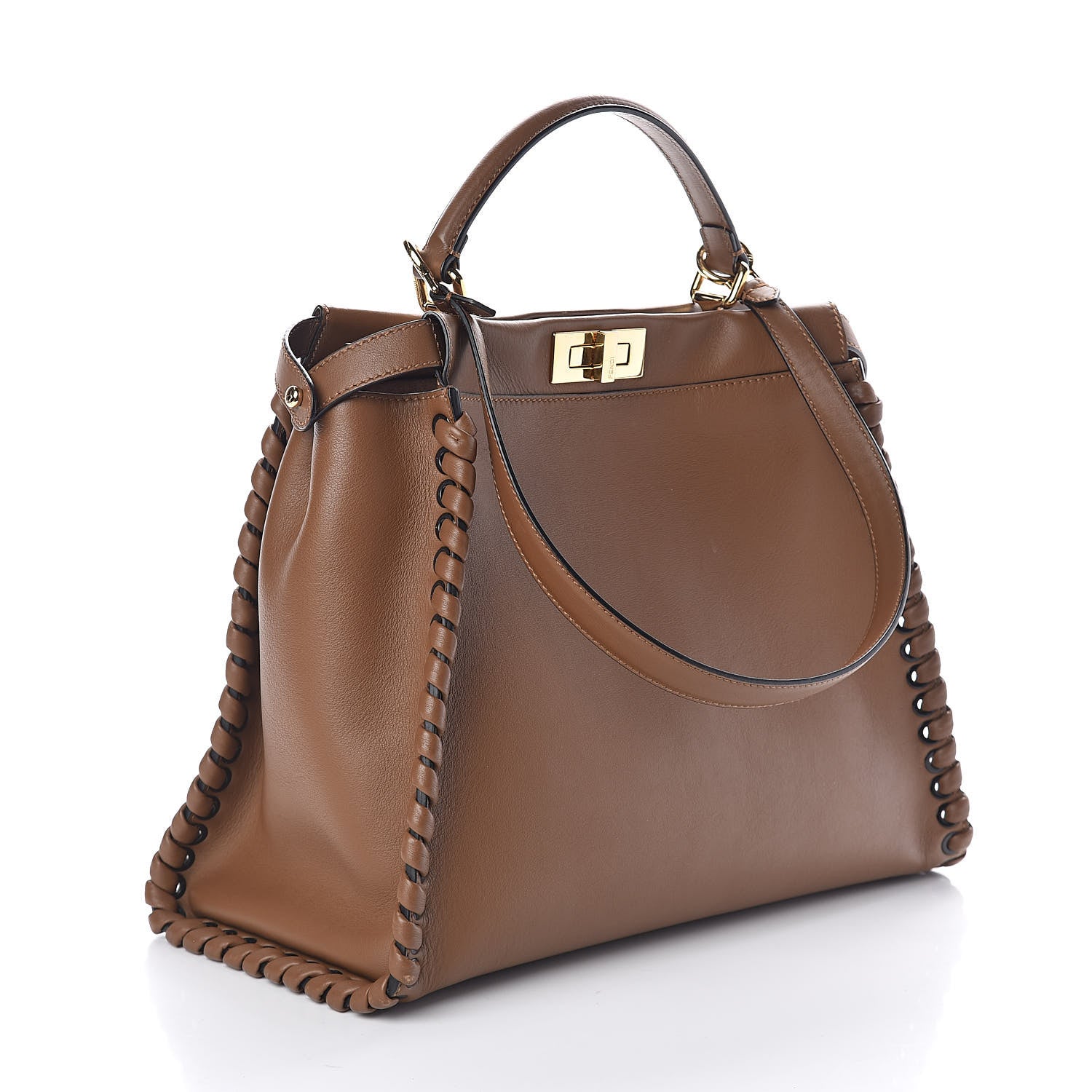 Fendi Calfskin Lace Up Large Peekaboo Iconic Satchel Cognac 3 of 10