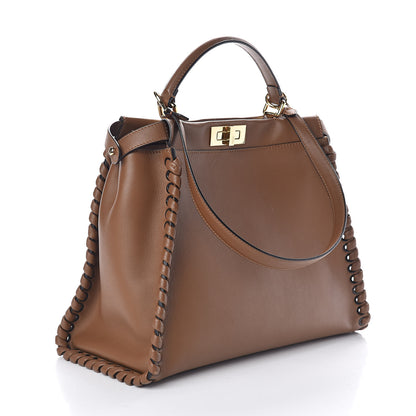 Fendi Calfskin Lace Up Large Peekaboo Iconic Satchel Cognac 3 of 10