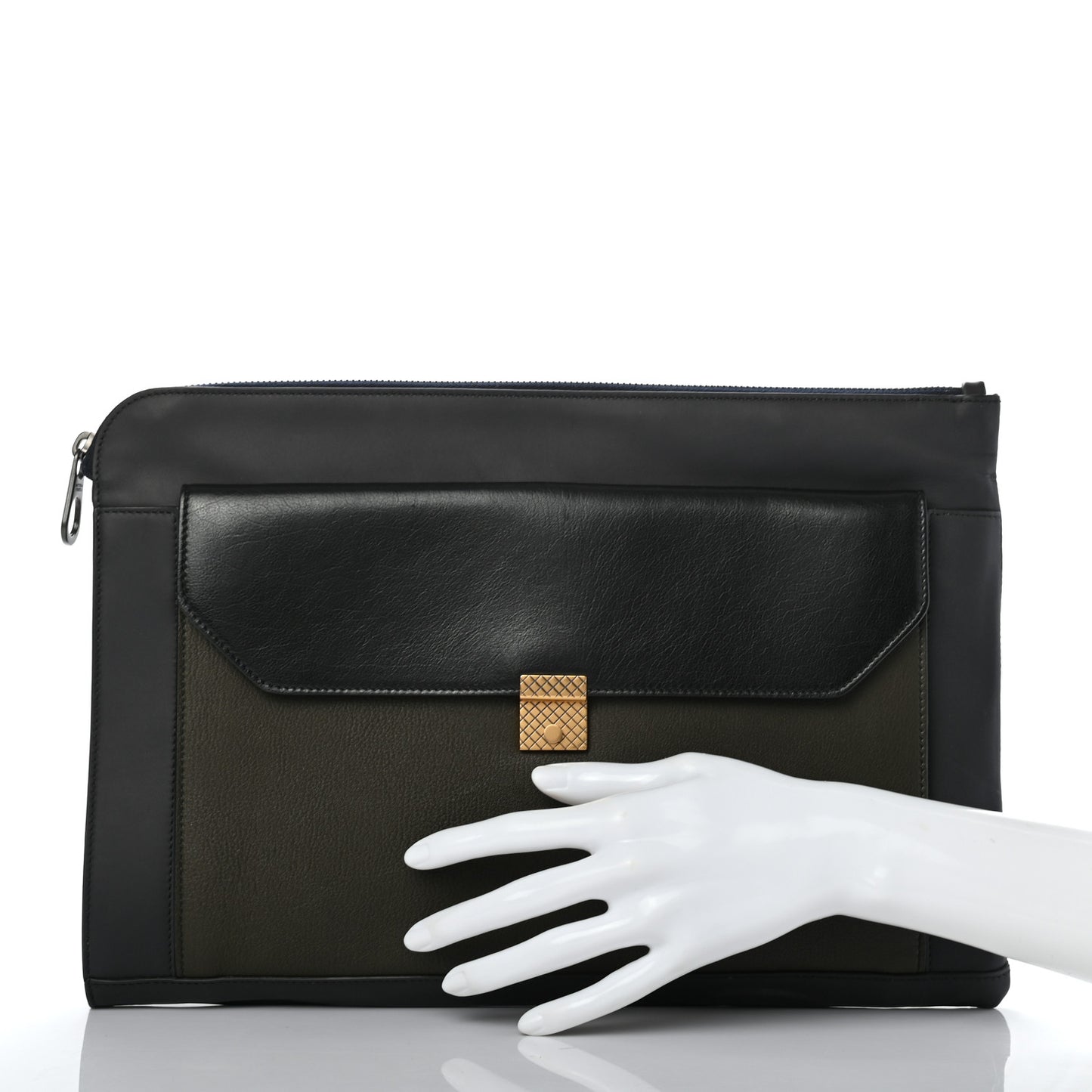 Nappa Zip Pouch Green Black