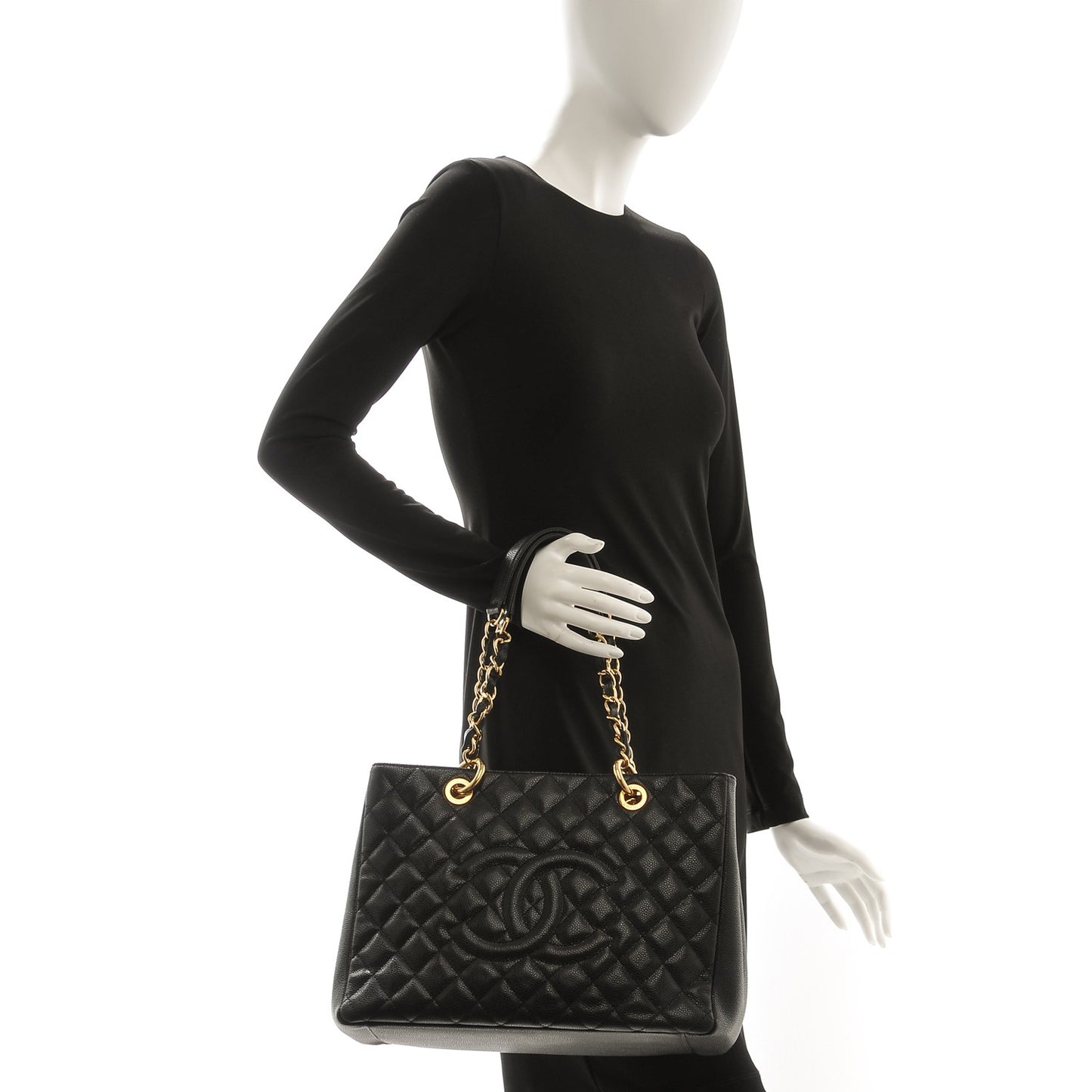 Caviar Quilted Grand Shopping Tote GST Black