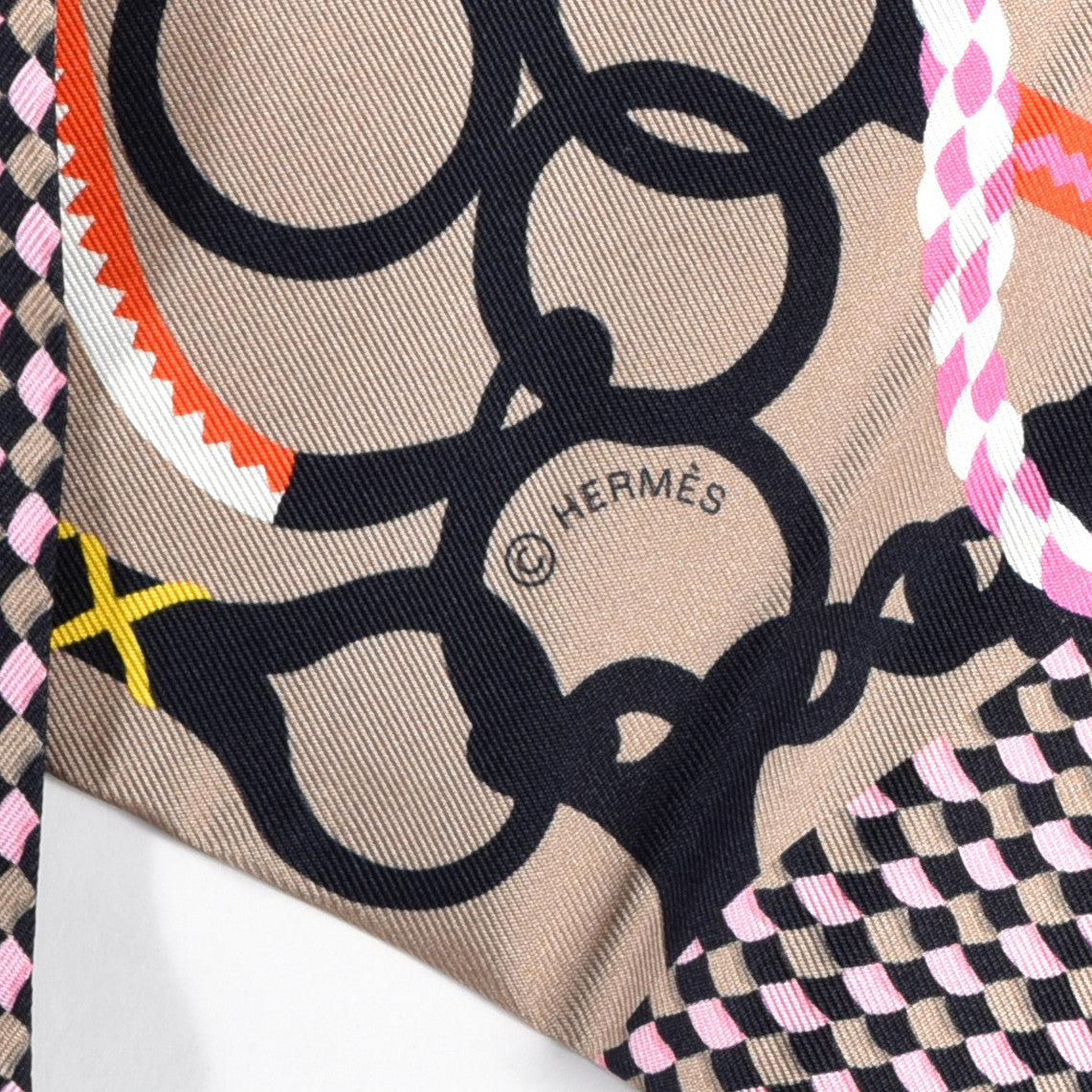 Hermes Silk Mors Et Tresses Maxi Twilly Cut Gris Beige Black Rose Vif 2 of 4