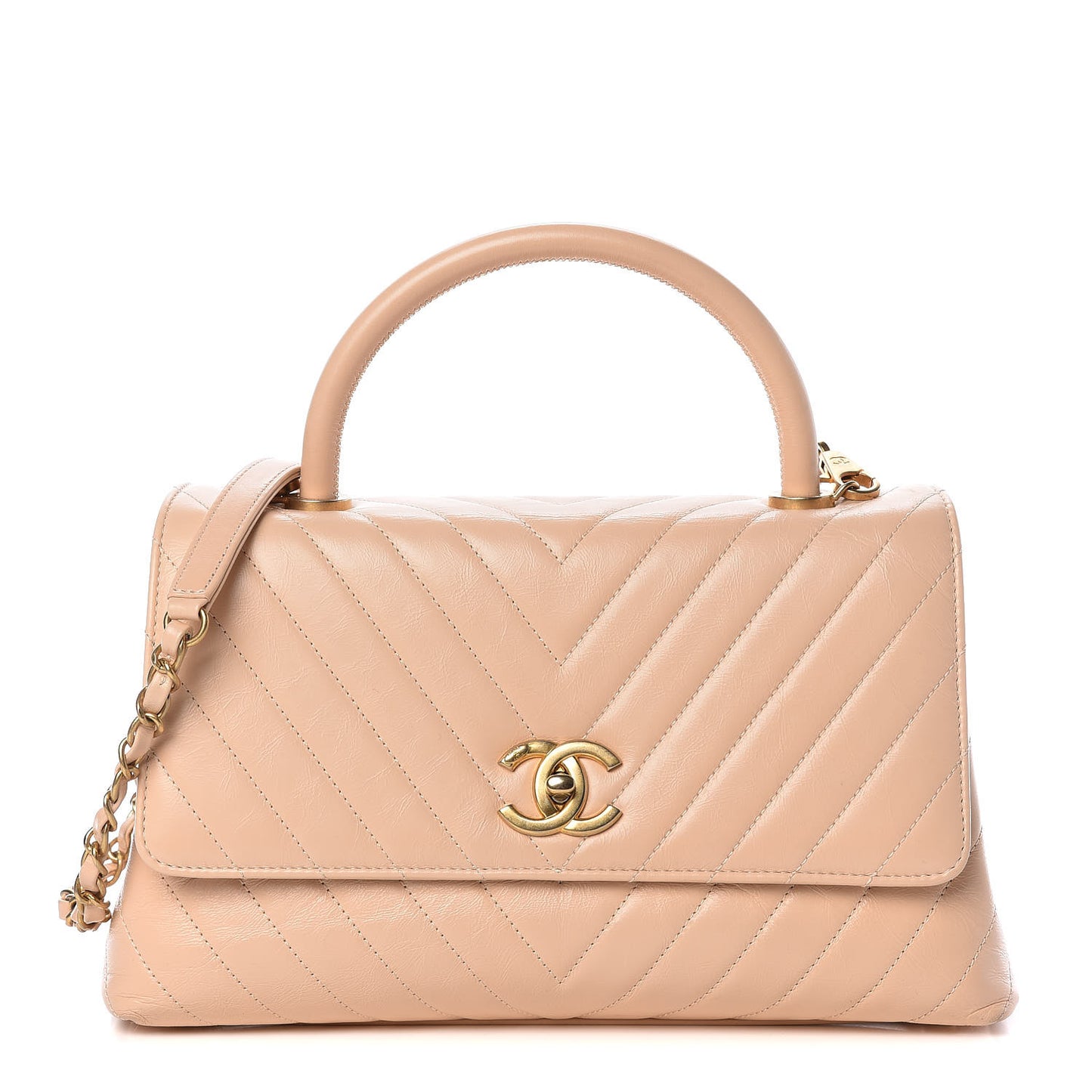 Calfskin Chevron Quilted Small Coco Handle Flap Light Beige