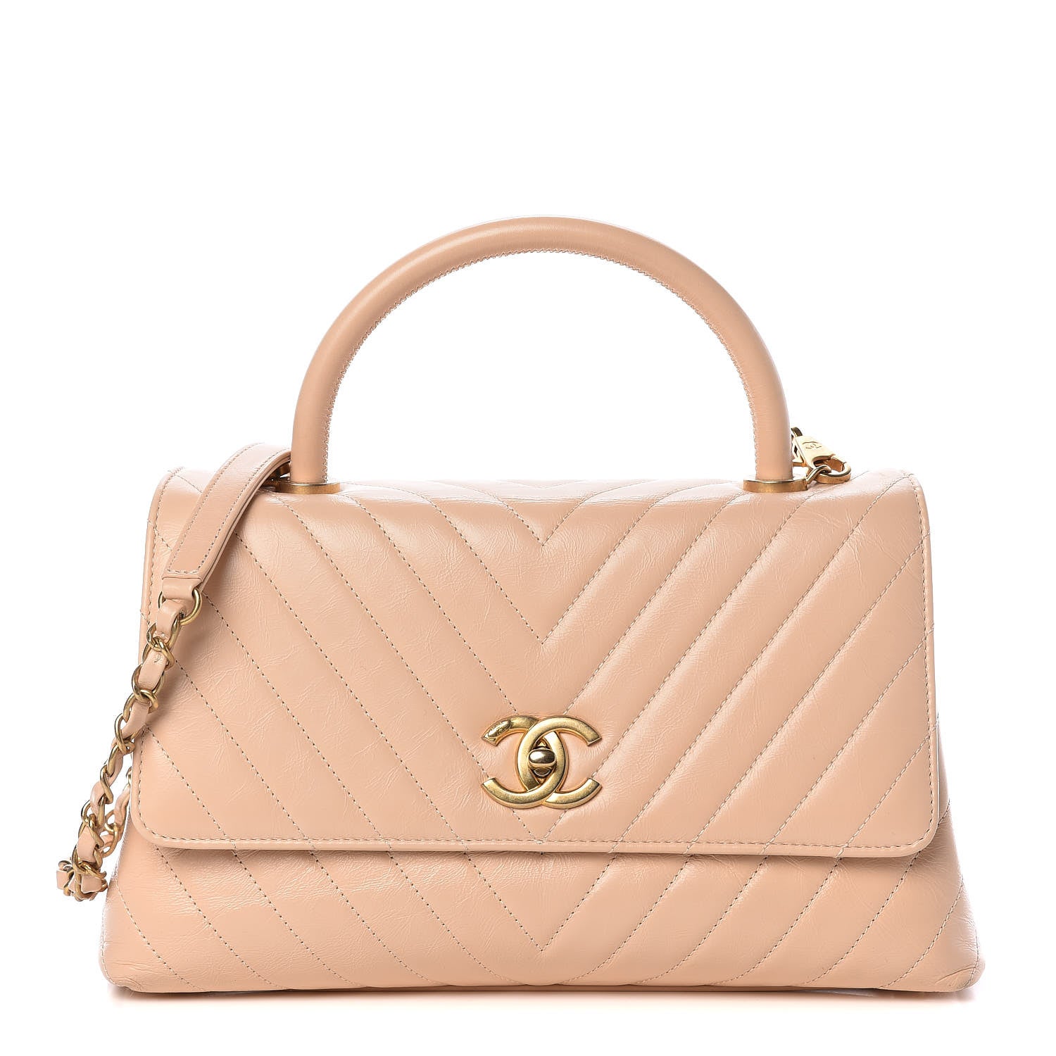Chanel Calfskin Chevron Quilted Small Coco Handle Flap Light Beige 1 of 10