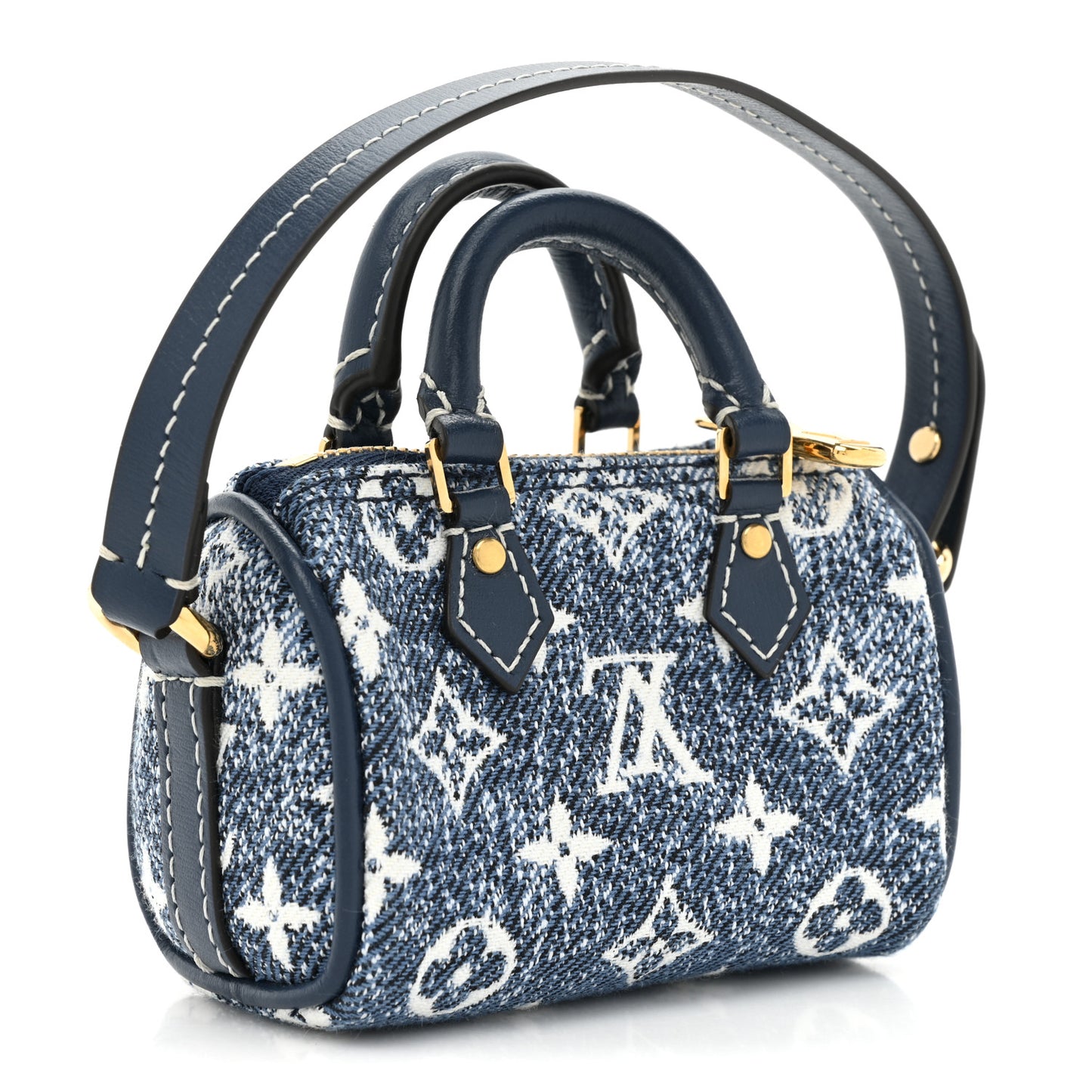 Denim Monogram Jacquard Micro Speedy Bag Charm Bleu
