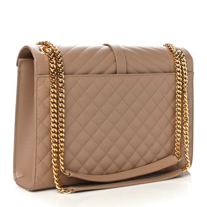 Saint Laurent Grain De Poudre Mixed Matelasse Large Triquilt Monogram Satchel Dark Beige 3 of 10