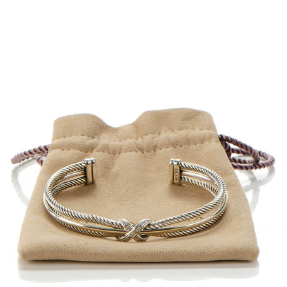 David Yurman Sterling Silver Pave Diamond 7mm X Crossover Cuff 4 of 4