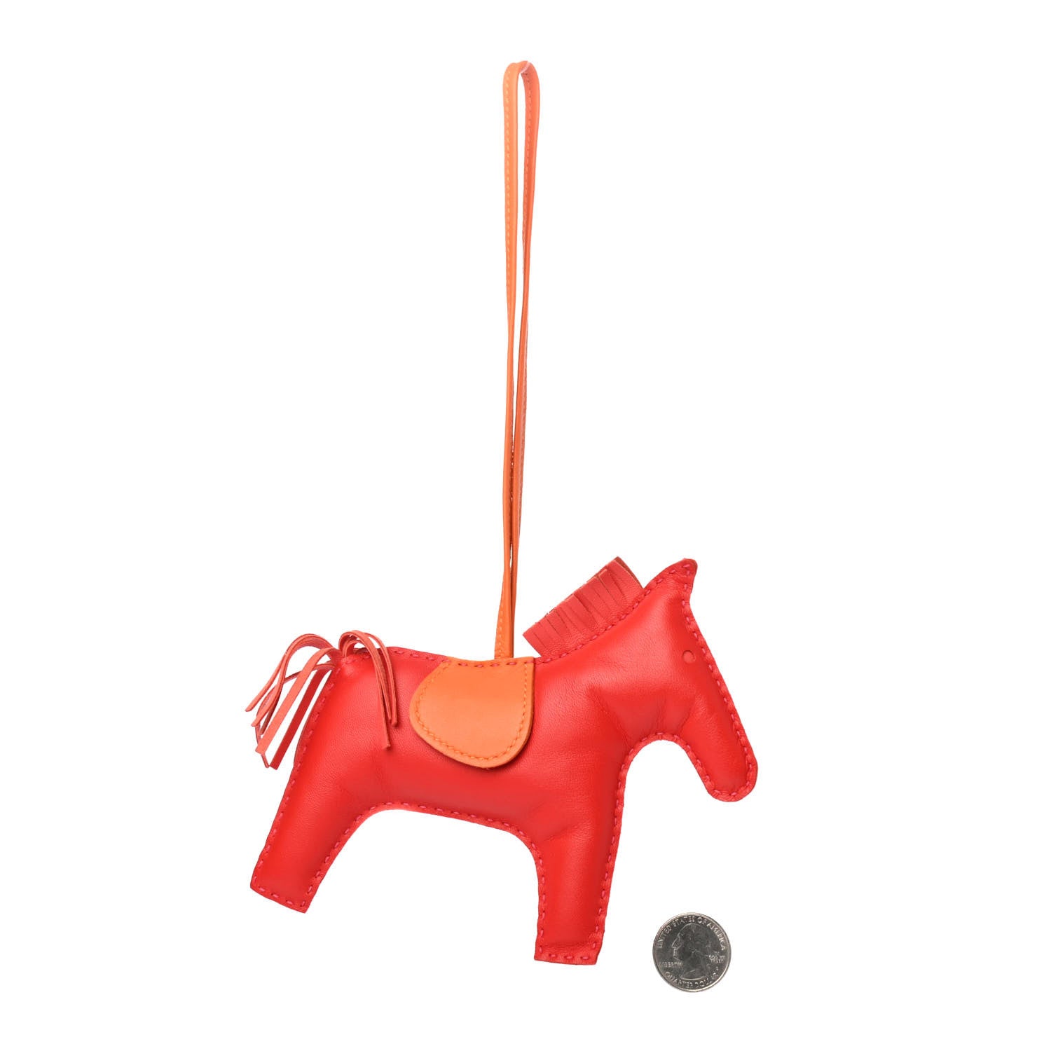 Hermes Milo Lambskin Grigri Rodeo Horse Bag Charm GM Rouge Rose Indien Jaipur Feu 2 of 4