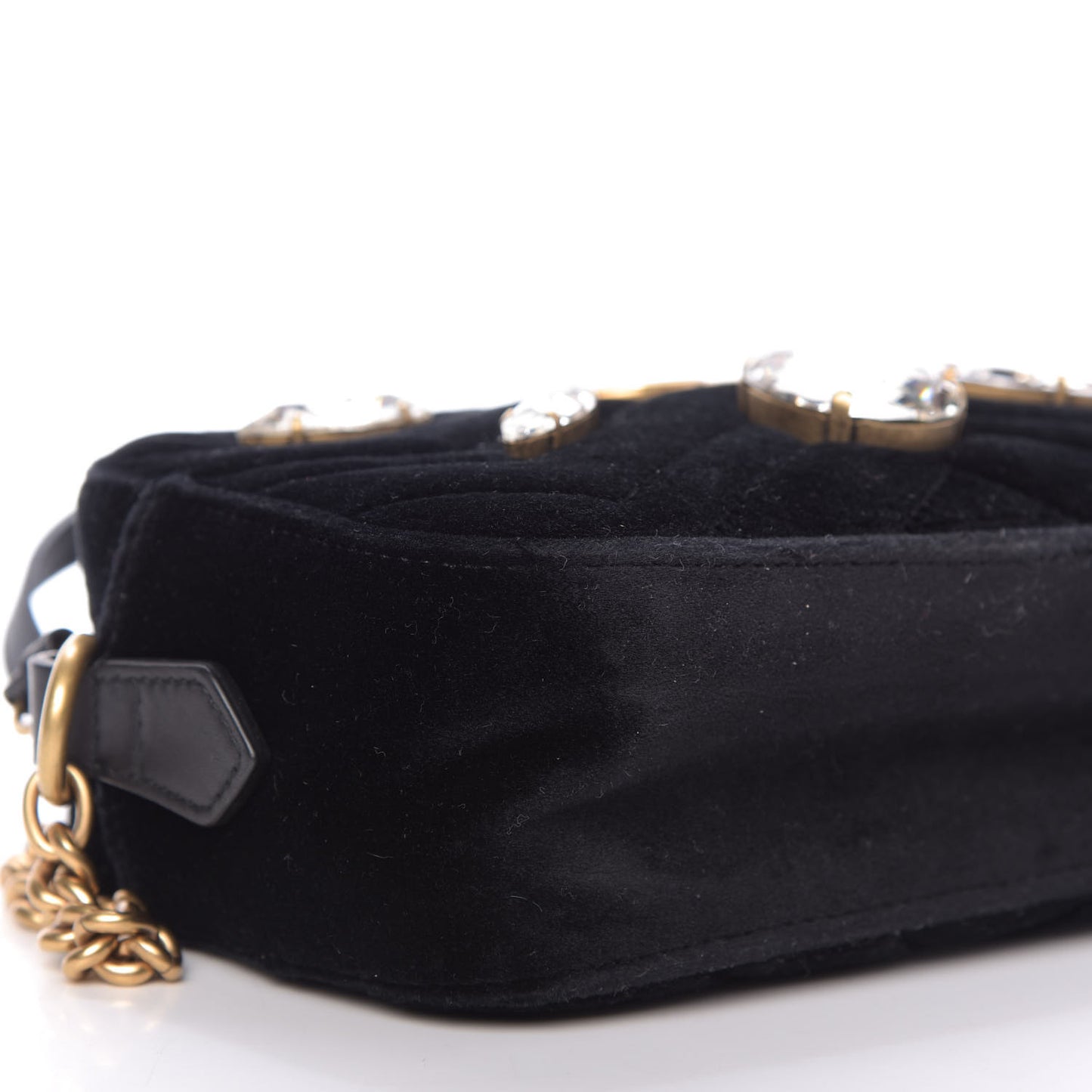Velvet Matelasse Marquise Crystals Mini GG Marmont Chain Shoulder Bag Black