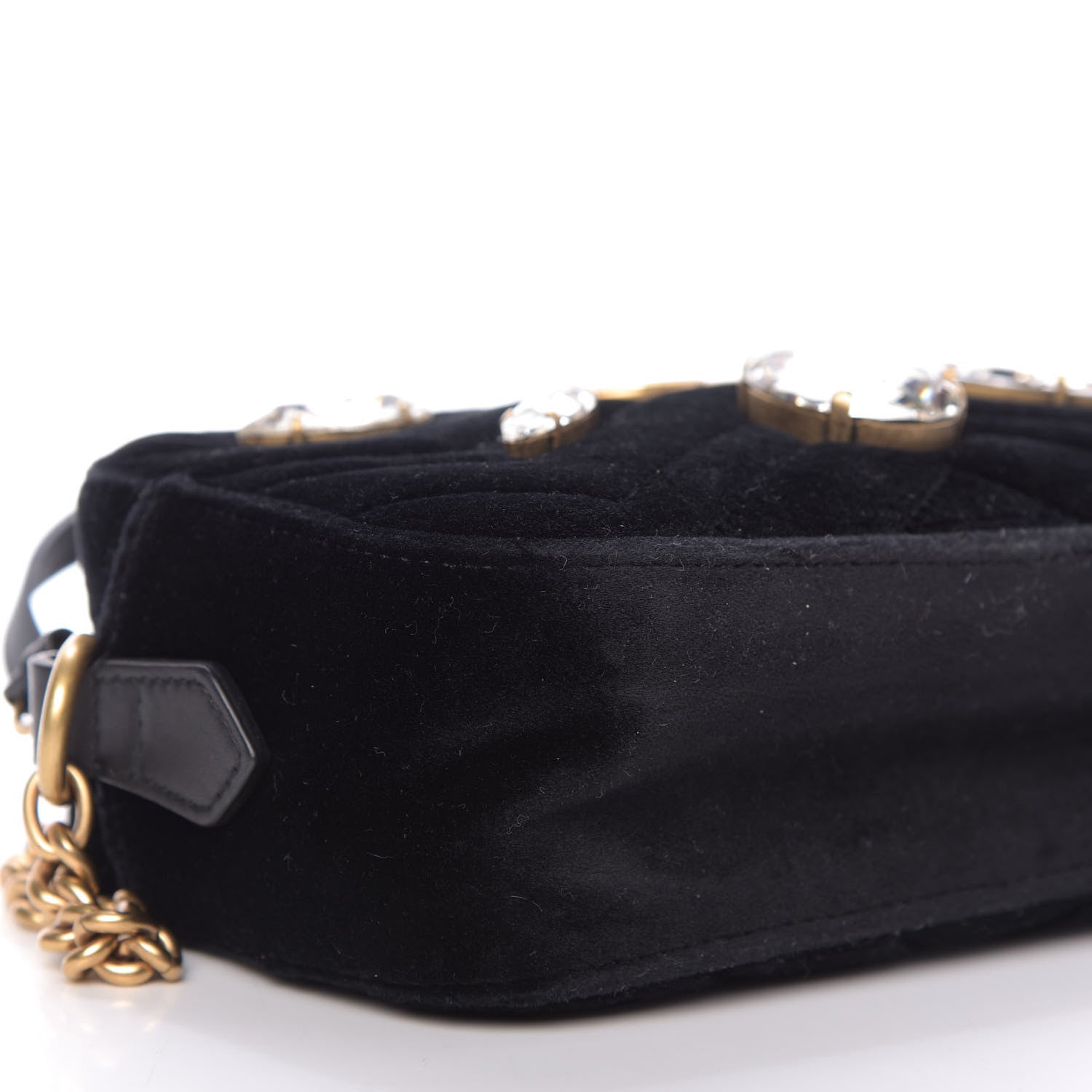 Gucci Velvet Matelasse Marquise Crystals Mini GG Marmont Chain Shoulder Bag Black 6 of 9