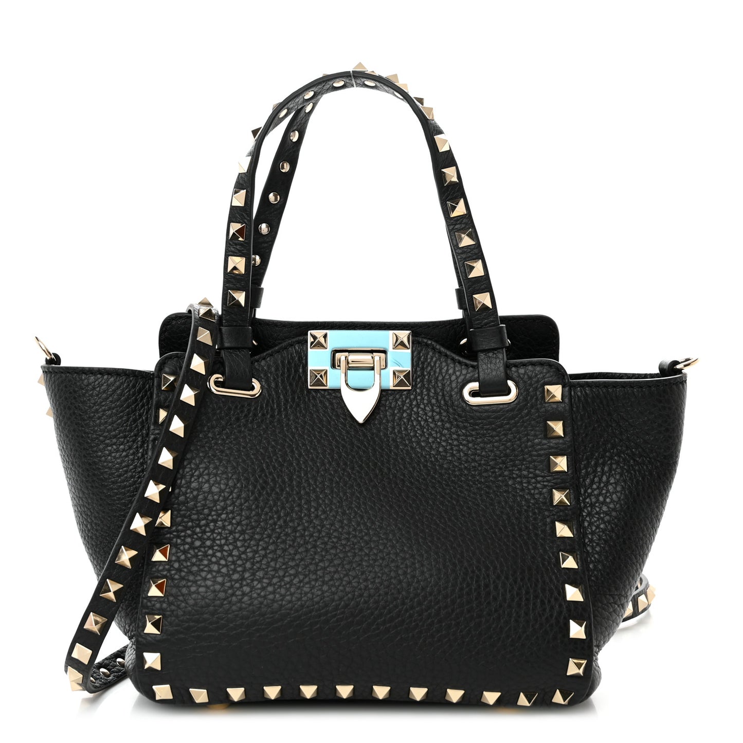 Pebbled Calfskin Mini Rockstud Tote Black