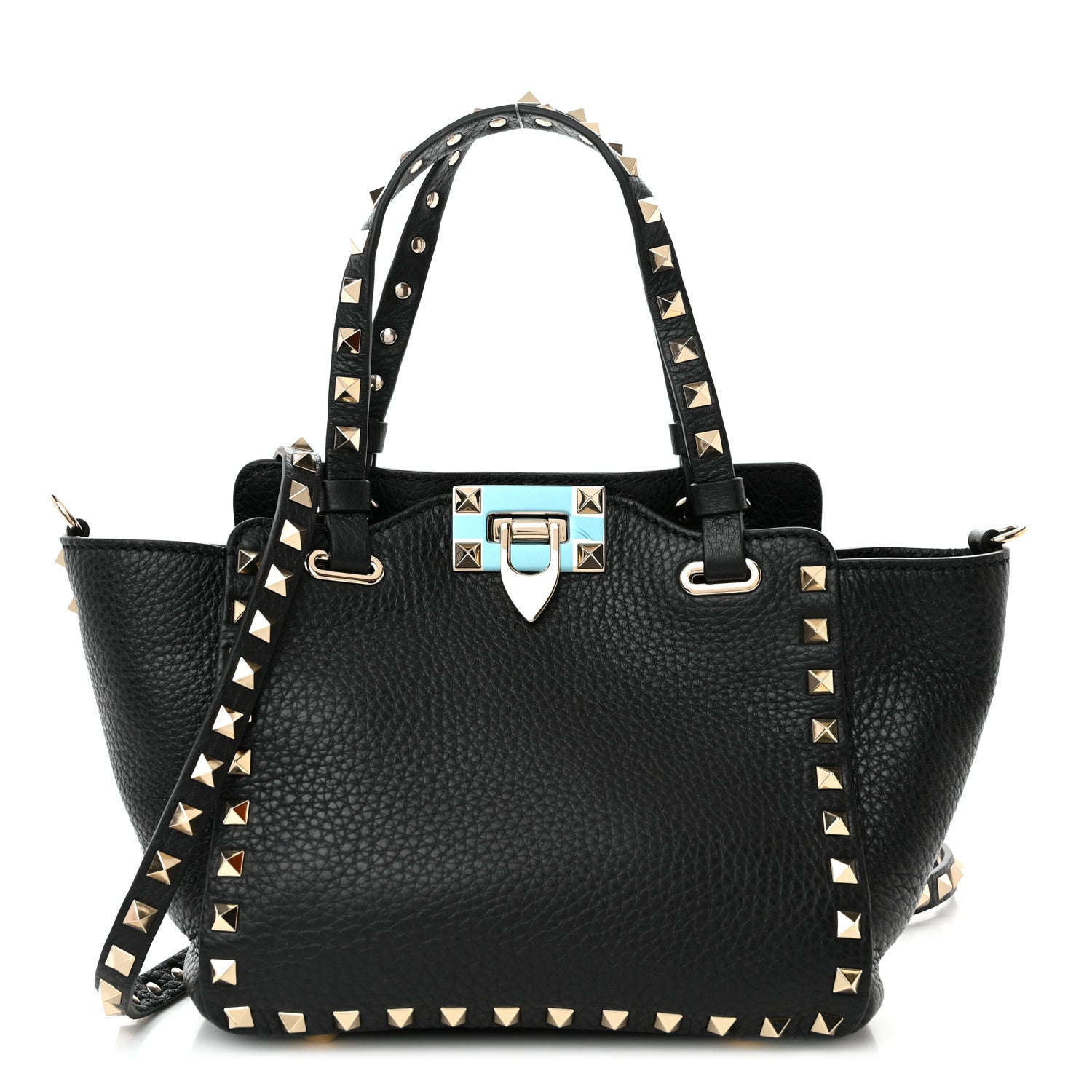 Valentino Garavani Pebbled Calfskin Mini Rockstud Tote Black 1 of 9