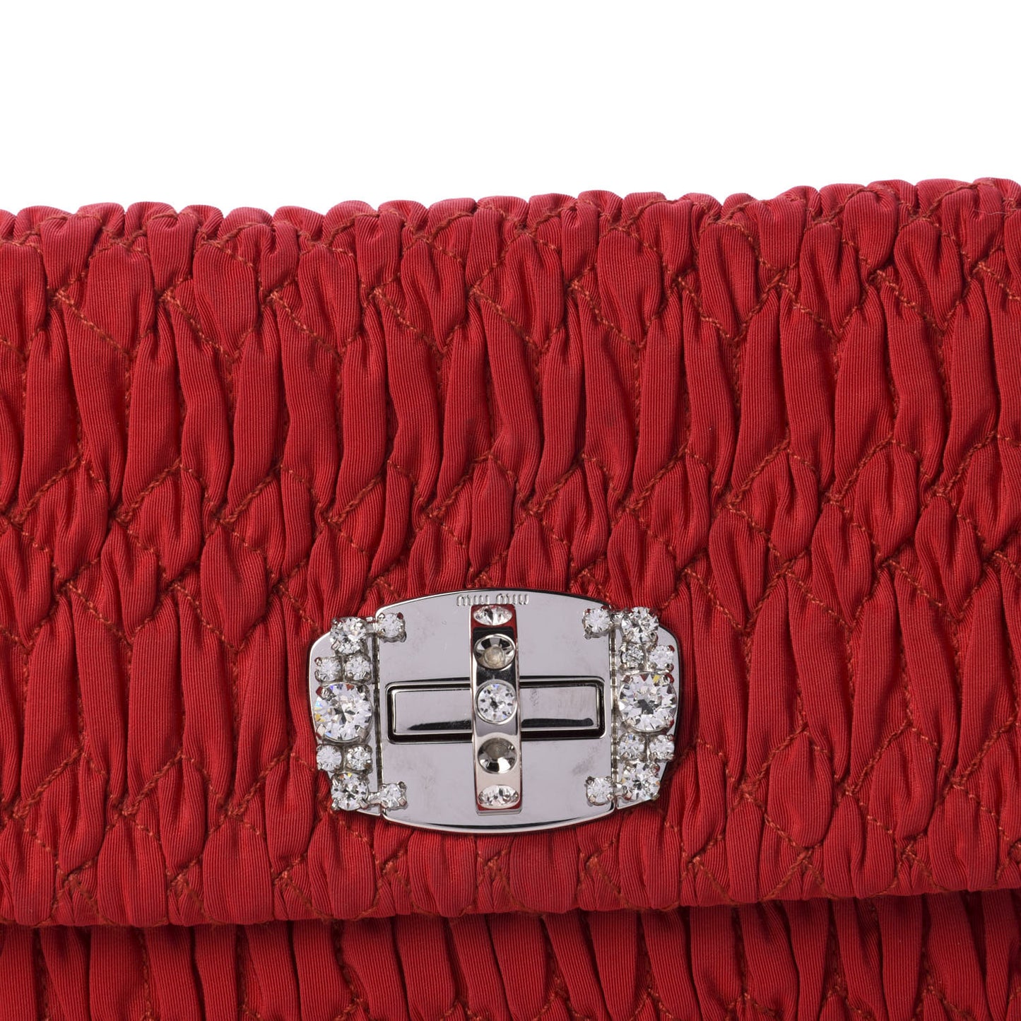 Faille Matelasse Crystal Flap Clutch Fuoco