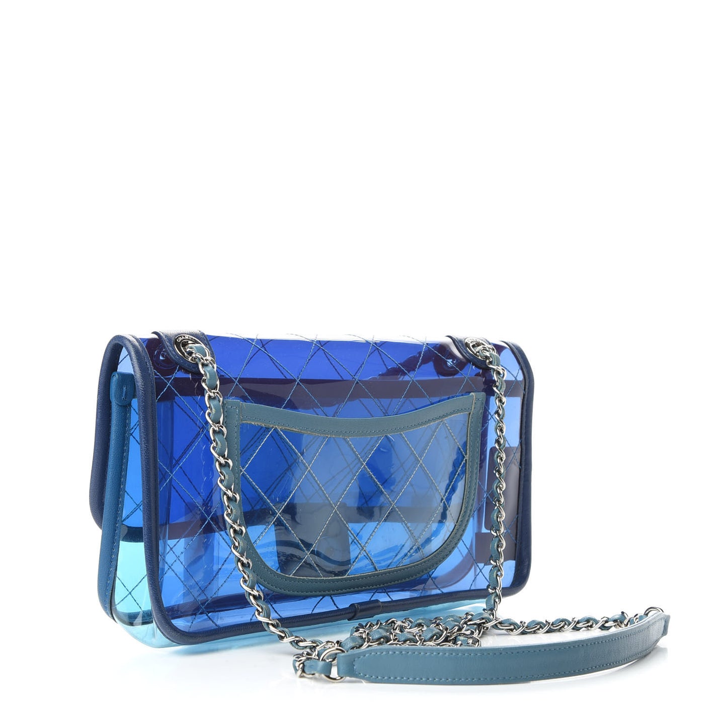 PVC Lambskin Stitched Medium Coco Splash Flap Blue