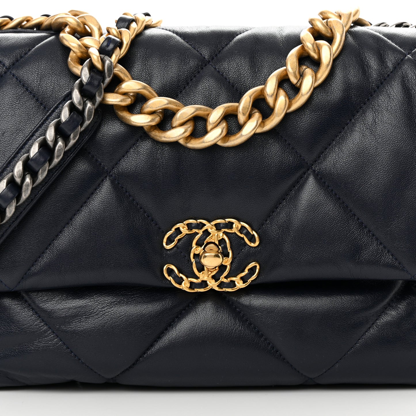 Goatskin Quilted Large Chanel 19 Flap Navy Blue