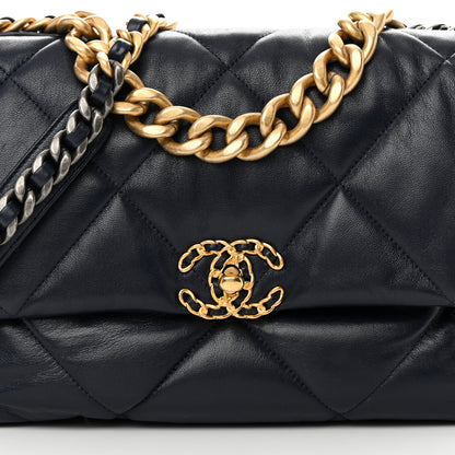 Chanel Goatskin Quilted Large Chanel 19 Flap Navy Blue 8 of 11
