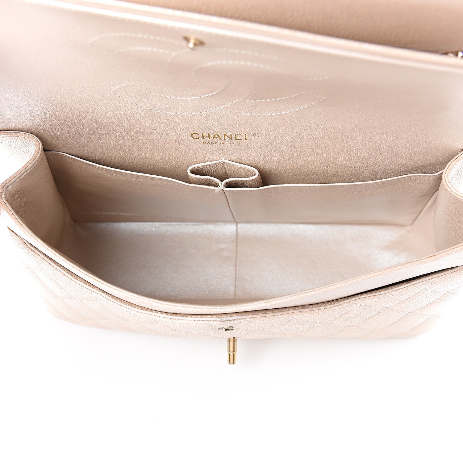 Chanel Pearly Caviar Quilted Jumbo Double Flap Light Beige 4 of 9