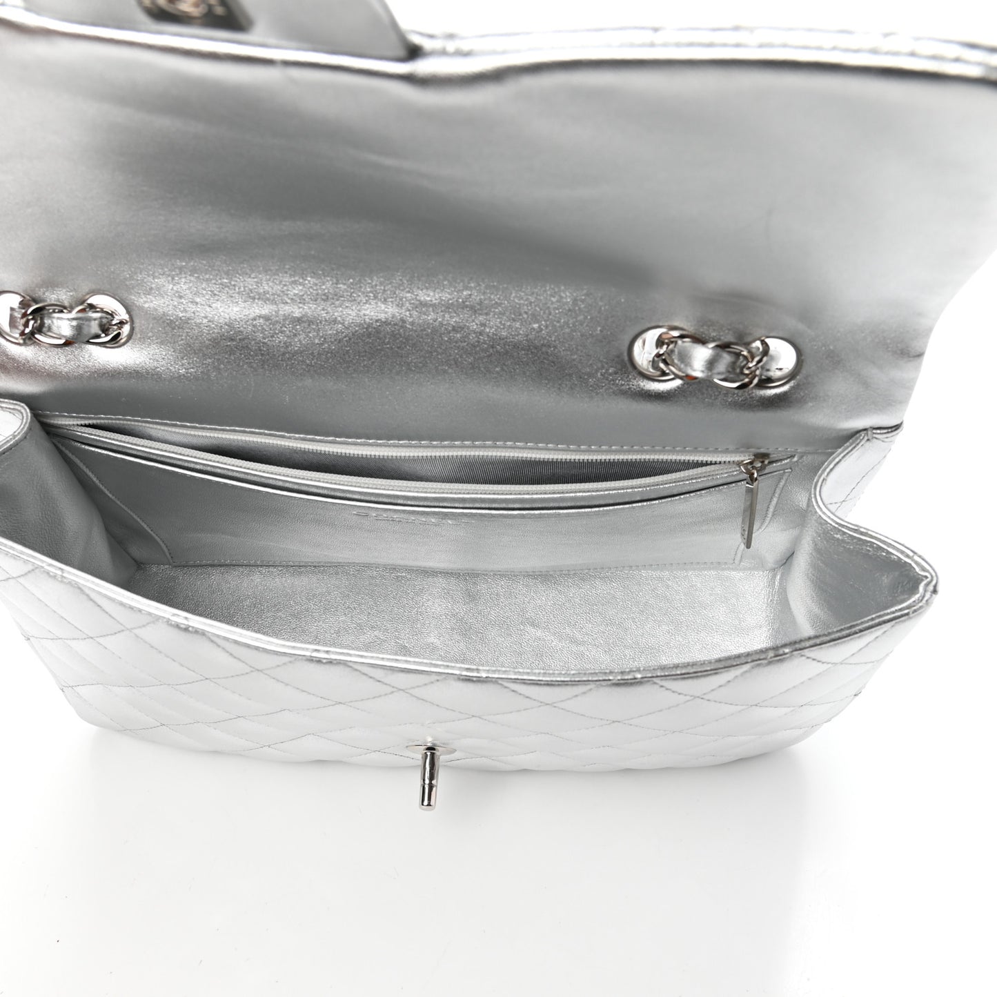 Metallic Lambskin Quilted Jumbo Single Flap Silver